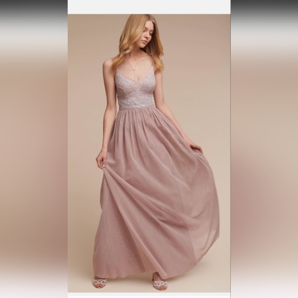 New Gorgeous beaded Chiffon Adrianna Papell Aida Maxi Dress mauve Size 2